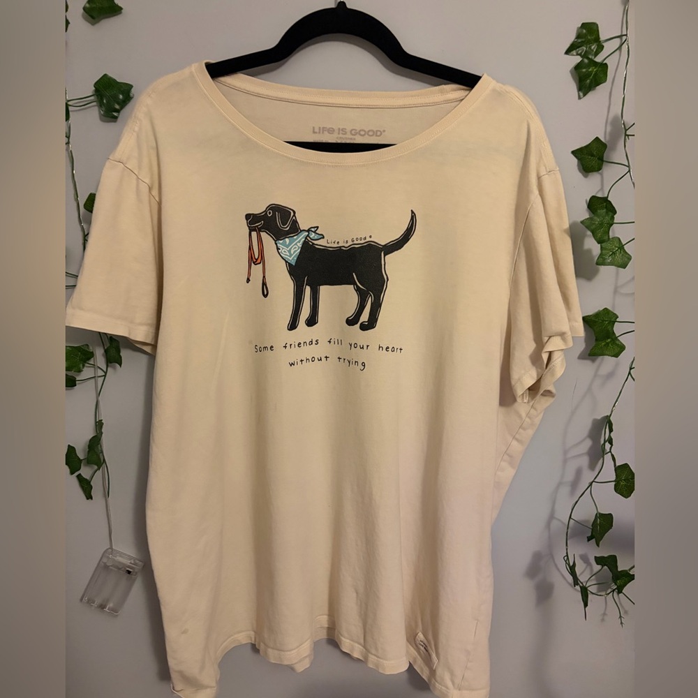 Life Is Good Black Lab Cream T Shirt Size XXL/2XL